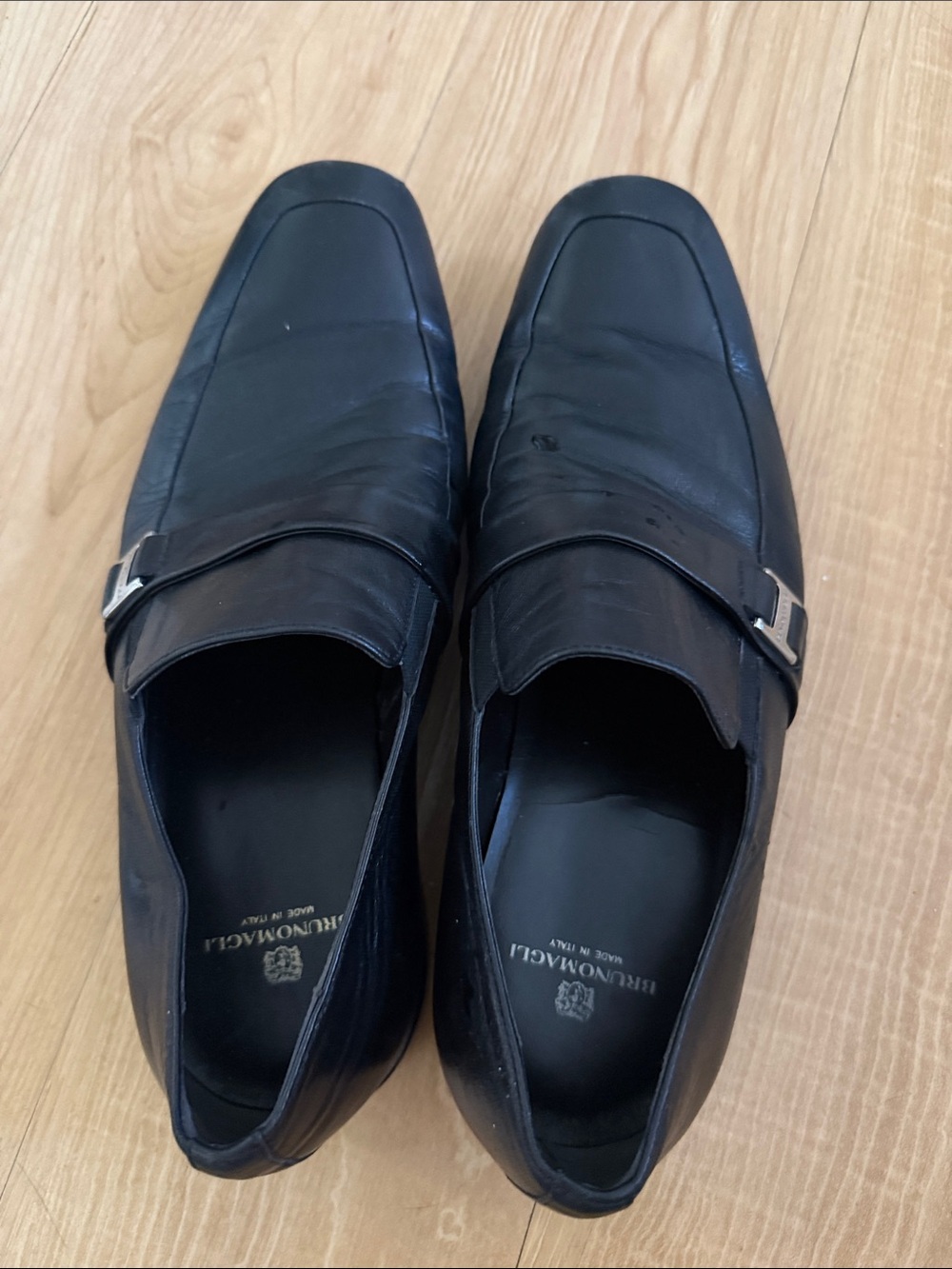 Bruno Magli Black Leather Slip-On Loafers with Metal Bit